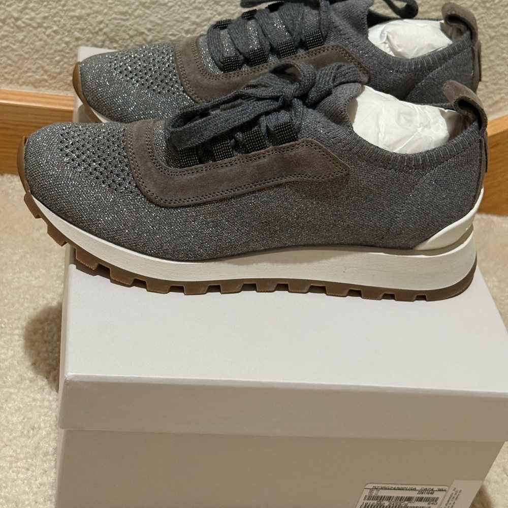 Brand New In Box Brunello Cucinelli Sparkling Knit Sneakers 38.5 - Picture 15 of 16